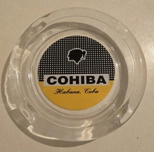 Cohiba Cigar Ashtray 8" Clear Glass Black + Yellow Logo 4 Smokers Unused Mint