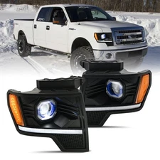 LED Projector Headlights For 2009-14 Ford F150 Black Front Head Lamps Left+Right