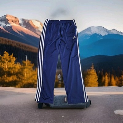  Vintage Adidas Track Pants Mens M Blue 3 Stripe Full Legs Snaps Tearaway 90's