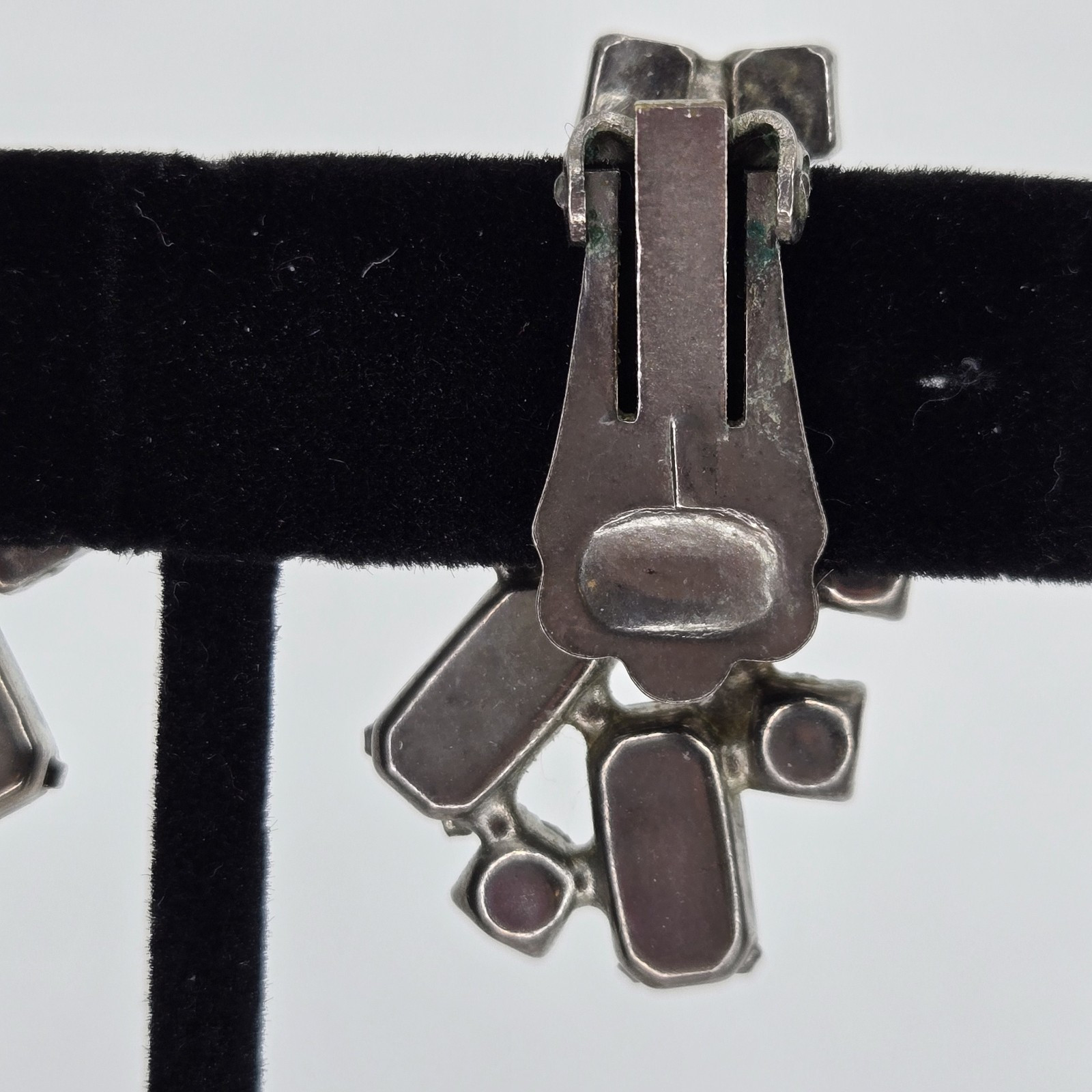 Vintage Rectangular Black & Clear Rhinestone Silv… - image 13