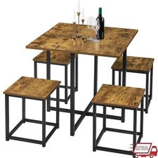 5 Piece Dining Set Square Table 4 Backless Stools Space Saving Indoor Use