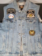 Vintage Harley Davidson Vest Men's XL Blue Jean Motorcycle Sleeveless Patches