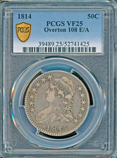 1814 US Capped Bust Half Dollar, PCGS VF 25, Variety Overton 108 E/A