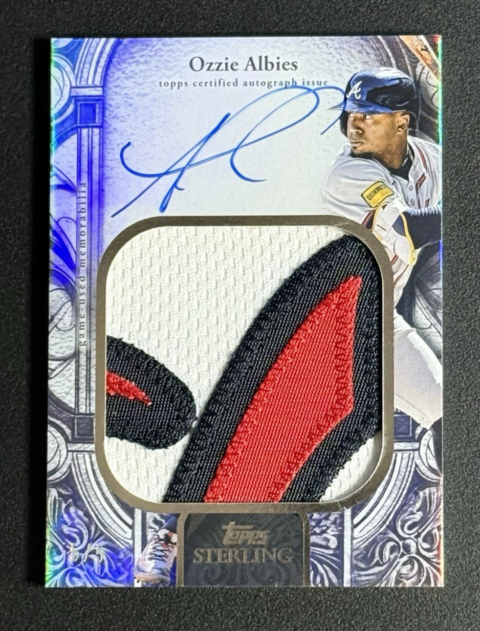 Ozzie Albies 2025 Topps Sterling Splendor Game Used Jumbo Patch Auto Braves #5/5