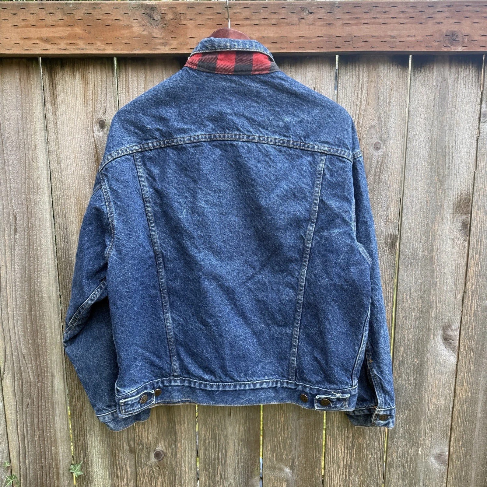 vintage 80s levis 70417 0814 buffalo plaid lined denim trucker jacket large image 6
