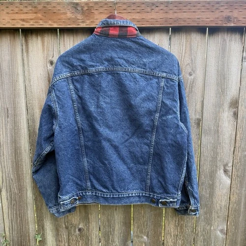 vintage 80s levis 70417 0814 buffalo plaid lined denim trucker jacket large image 6