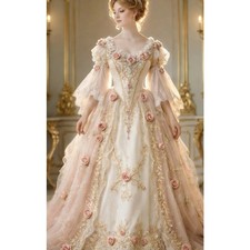 Vintage Victorian Ball Gown 3D Floral Corset LaceApplique A-line Evening Dresses
