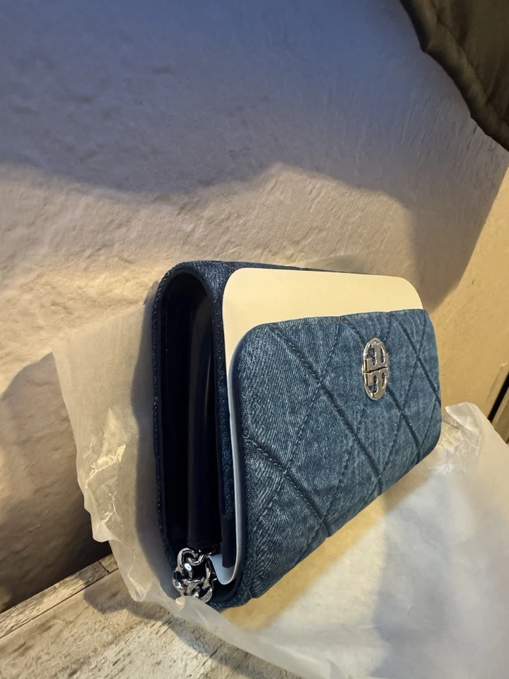 Tory Burch Willa Cadena Cartera Bandolera Bolso sin asas 163012 Denim Foto 3 de 4