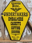 VINTAGE GRAVES BROS PORCELAIN SIGN OLD FUNERAL CASKET EMBALMING COFFINS DEATH