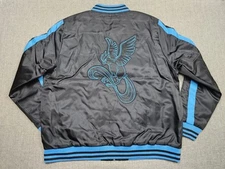 Pokemon Center Articuno Jacket Mens Large Black Insulated Satin Varsity Bomber