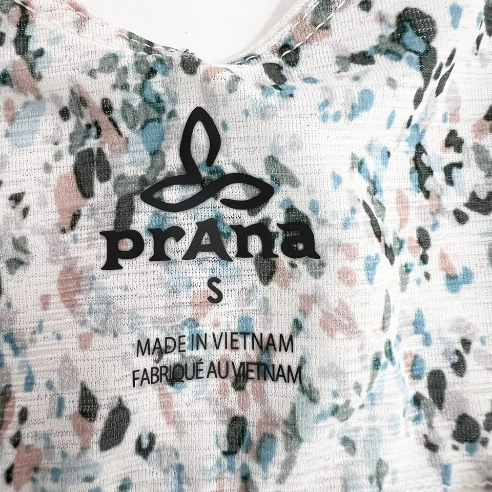 Camiseta sin mangas PRANA para mujer S blanca moteada ombre ligera espalda deportiva lados fruncidos Foto 3 de 4