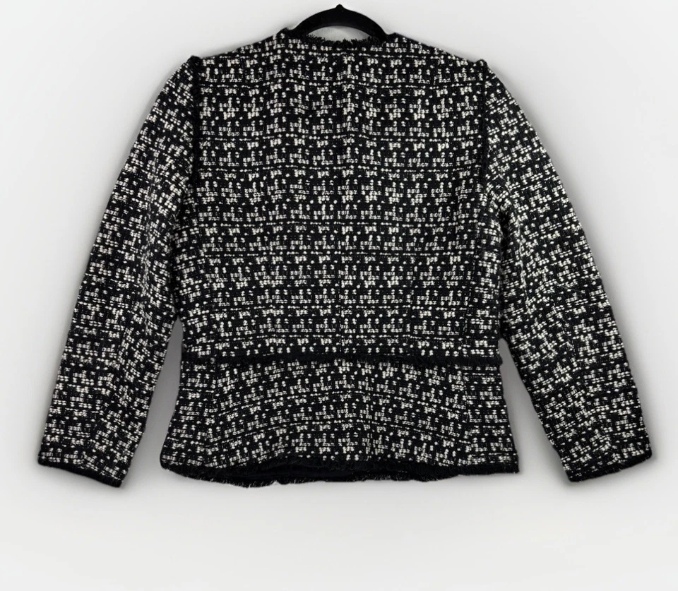 Chaqueta Ann Taylor Mujer 6P Negro Blanco Mezcla Lana Tweed Forrada Blazer Boucle Foto 3 de 4