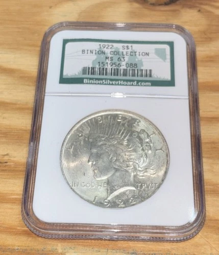 1922 $1 SILVER PEACE DOLLAR BINION COLLECTION ANA MS63
