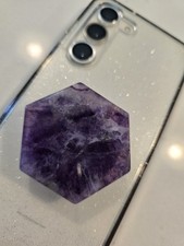 Amethyst Hexagon Phone Grip Marble Crystal Stone Holder Stand for Smartphones