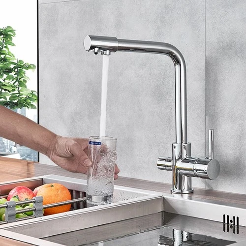 Chrome 3 Way Filter Kitchen Sink Mixer Tap 360° Spout Pure Water Dual Level Tap