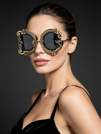 Dolce Gabbana VG4366VP187 Baroque Sunglasses Women Black‑Gold Grey 59‑25‑140