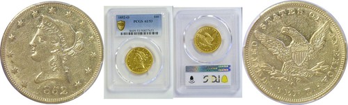 1852-O $10 Liberty Gold PCGS AU-53