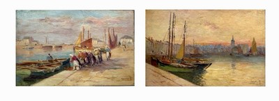 Antique Painting, Port Of Les Sables D'olonne 1917