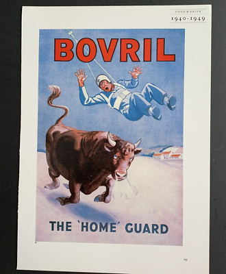 1940s Bovril Bullion Cubes Repro Vtg Print Ad  13inx9in Raging Bull Parachutist