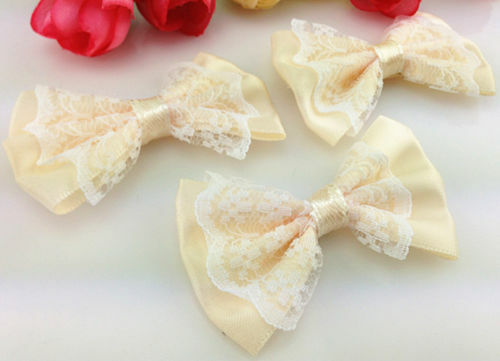 DIY 100pcs 32x28MM Satin Ribbon lace BOW Appliques/craft/Wedding decoration - Picture 7 of 24