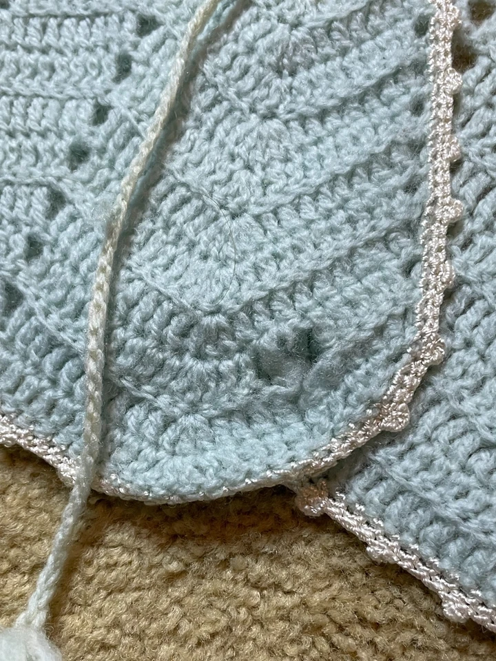 Cárdigan Suéter Infantil Tejido a Mano Bebé Años 30 40 De Colección Kimono Azul Blanco Foto 3 de 4