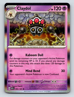 Stage 1 Claydol HP 120 Kaboom Doll Mind Bend Psychic Rarity Purple