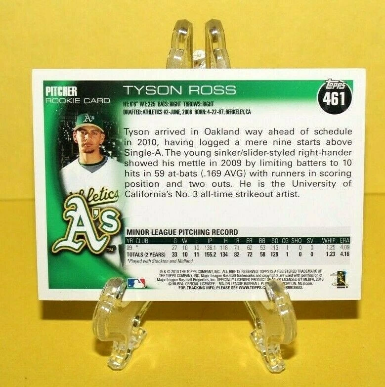 Tyson Ross Topps 2010 MLB Rookie Trading Card No. 461 - Image 2 of 2