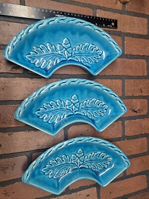3 California USA Pottery 262 lazy susan trays curved relish dish MCM turquoise