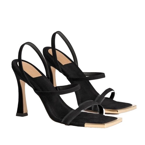 Chanel Classic Black Suede Square Toe Pumps Heel Shoes Size 36 New