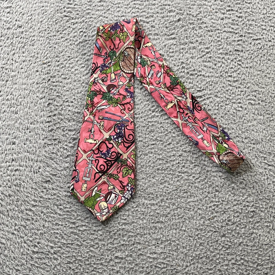 Corbata vintage Nicole Miller 1994 copas de vino vid abrecorchos 100 % seda Foto 3 de 4