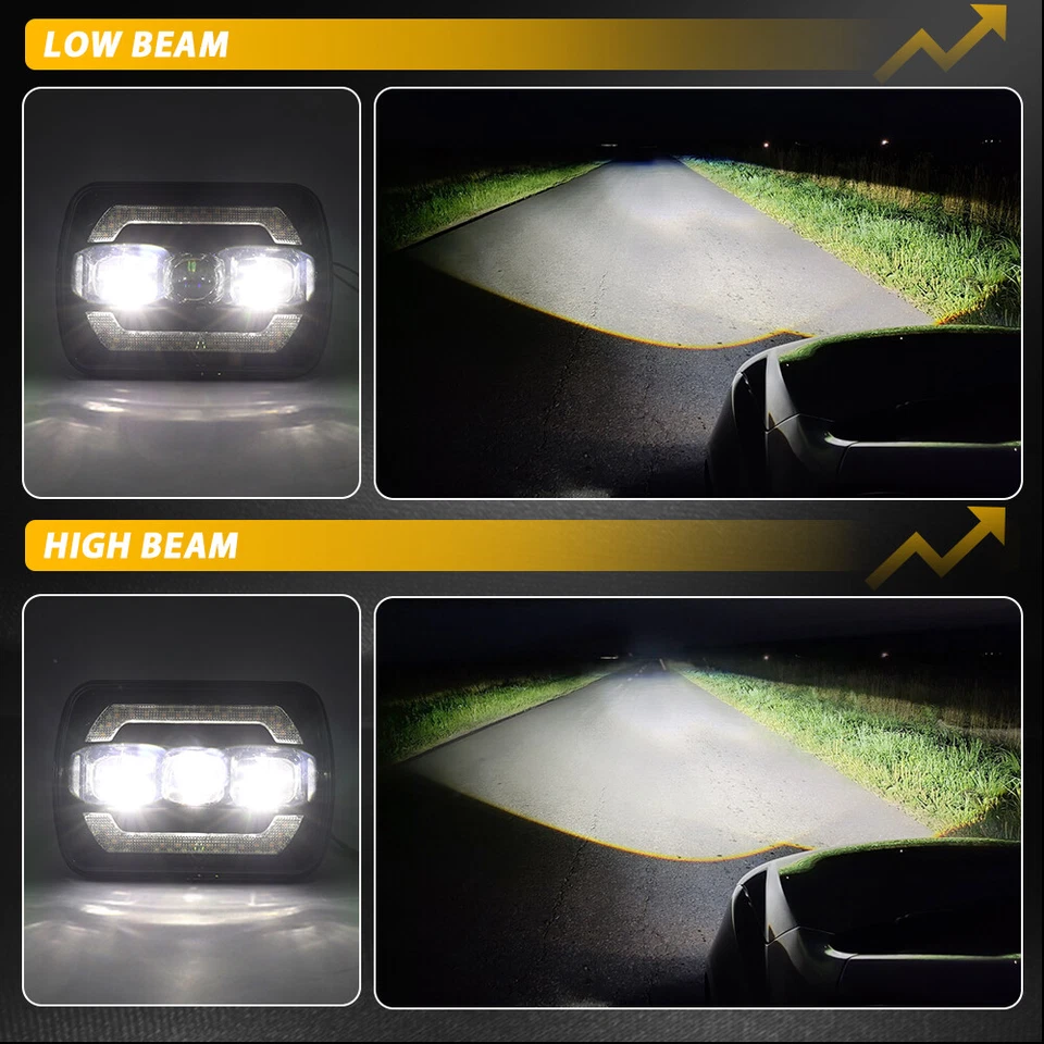 Pair 5x7 7x6'' LED Headlights Hi-Lo For Dodge W150/250/350 D150 1981-1993 Ram 50 - Image 2 of 4