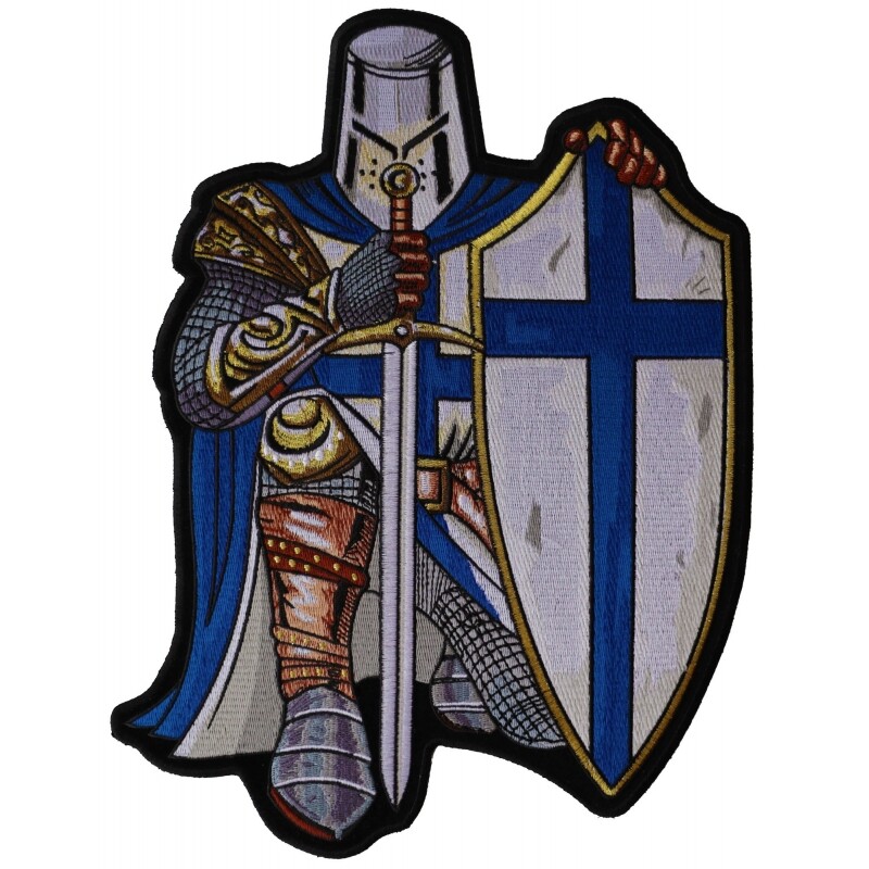 Large Back Patch (Iron-On/Sew-On), Blue Crusader Knights Templar Sword Shield-image