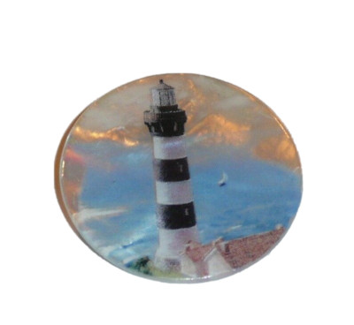 Black & White Lighthouse MOP - Mother Pearl Shank Button 1-3/8'' Lighthouse