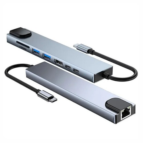 Hub USB-C 8 en 1 Adaptateur 4K HDMI USB 3.0 LAN RJ45 Ethernet Micro SD Lecteur de Carte KG - Photo 6/6