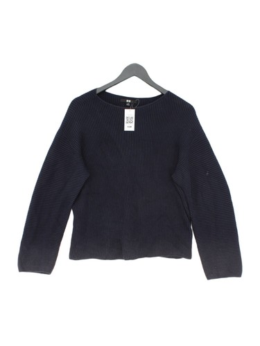 Uniqlo Women's Jumper M Blue 100% Cotton Round Neck Pullover
