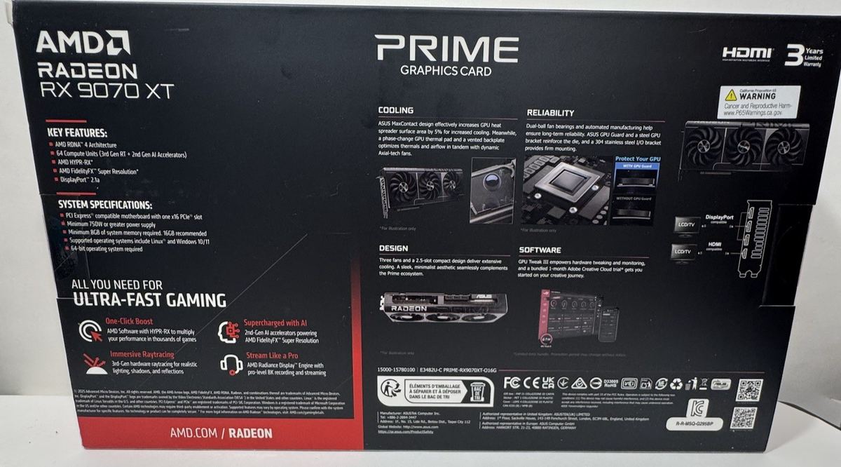 ASUS Prime Radeon RX 9070 XT OC Edition GPU Graphics Card ✓FREE