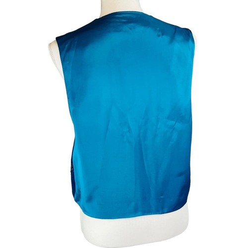 Vintage Wool Vest Button Front Sz 8 IB DIFFUSION Blue Teal Zig Zag Ribbon - Picture 4 of 9