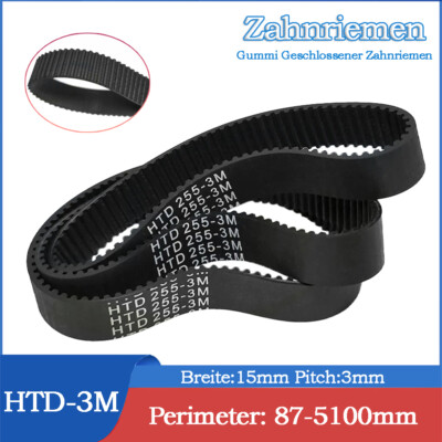HTD3M Zahnriemen geschlossen 15mm Breit (Auswahl 87-5100mm) für 3D Drucker & CNC