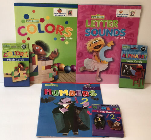 6 Sesame Street Math Reading Writing Workbooks Flashcards Preschool Kindergarten