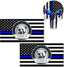 3PCS Thin Blue line Sticker Code 4, Thin Blue Line Skull Decal, Police Support S