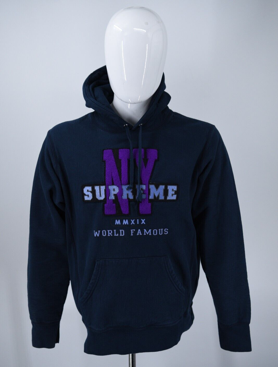 Supreme NY Hoodie Navy/Purple Hooded Sweatshirt FW19 Mens Hoodie