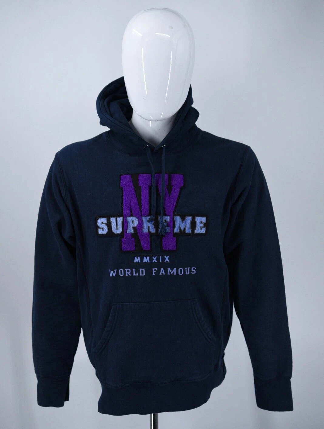 Sweat shirt à capuche Supreme NY marine/violet à capuche FW19 homme taille moyenne