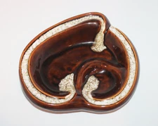 VTG MCM Pipe Cigar Ashtray Pottery Lava Glaze Asymmetrical Brown Ceramic 8"