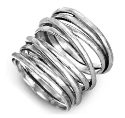 Bague Lourde En Argent Massif Style Jonc Avec Zircon - Taille 52 - Occasion En Bon état