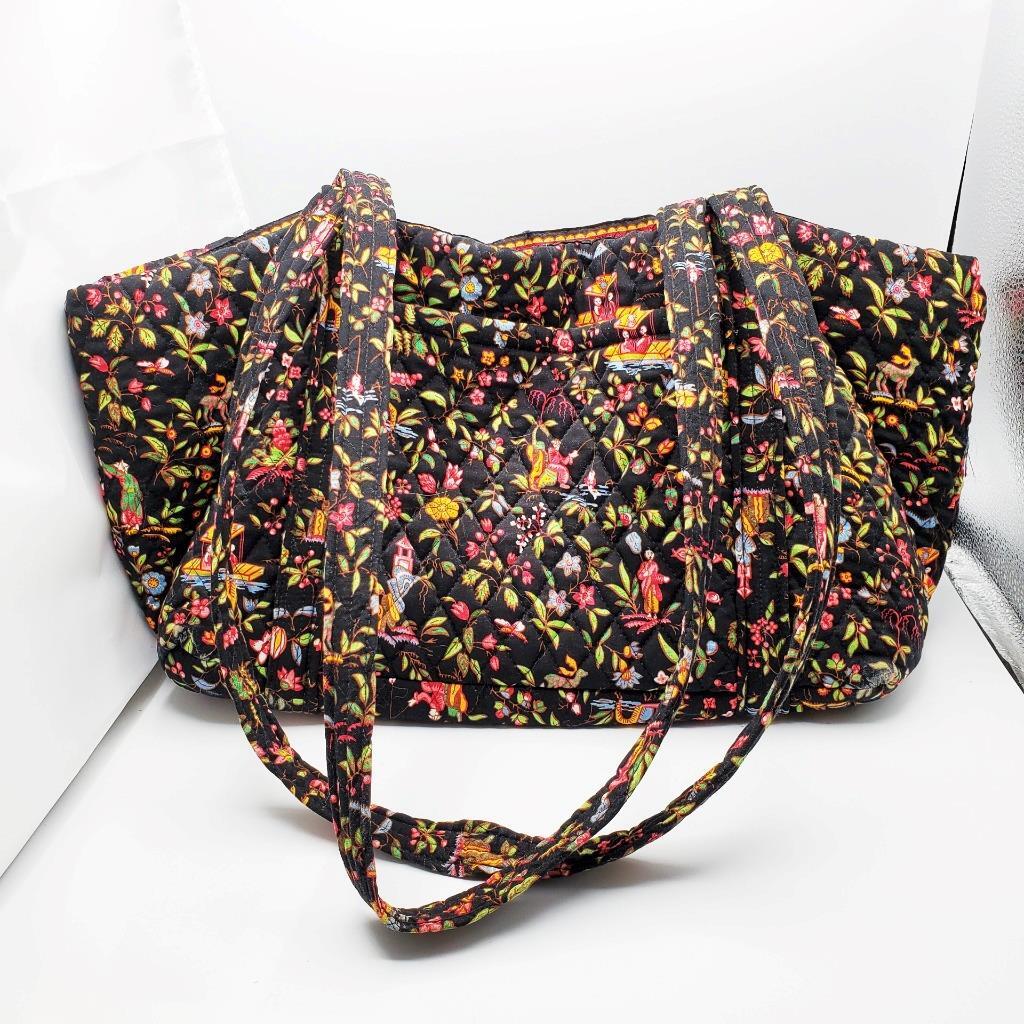 16” Vera Bradley Ming Asian Print Handbag Tote Black and Gold