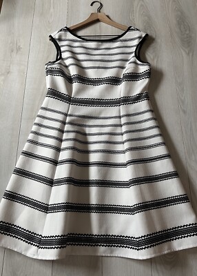 Danny Nicole White Black Wave Striped Light Tweed Fit & Flare Dress Sz 10 |  eBay