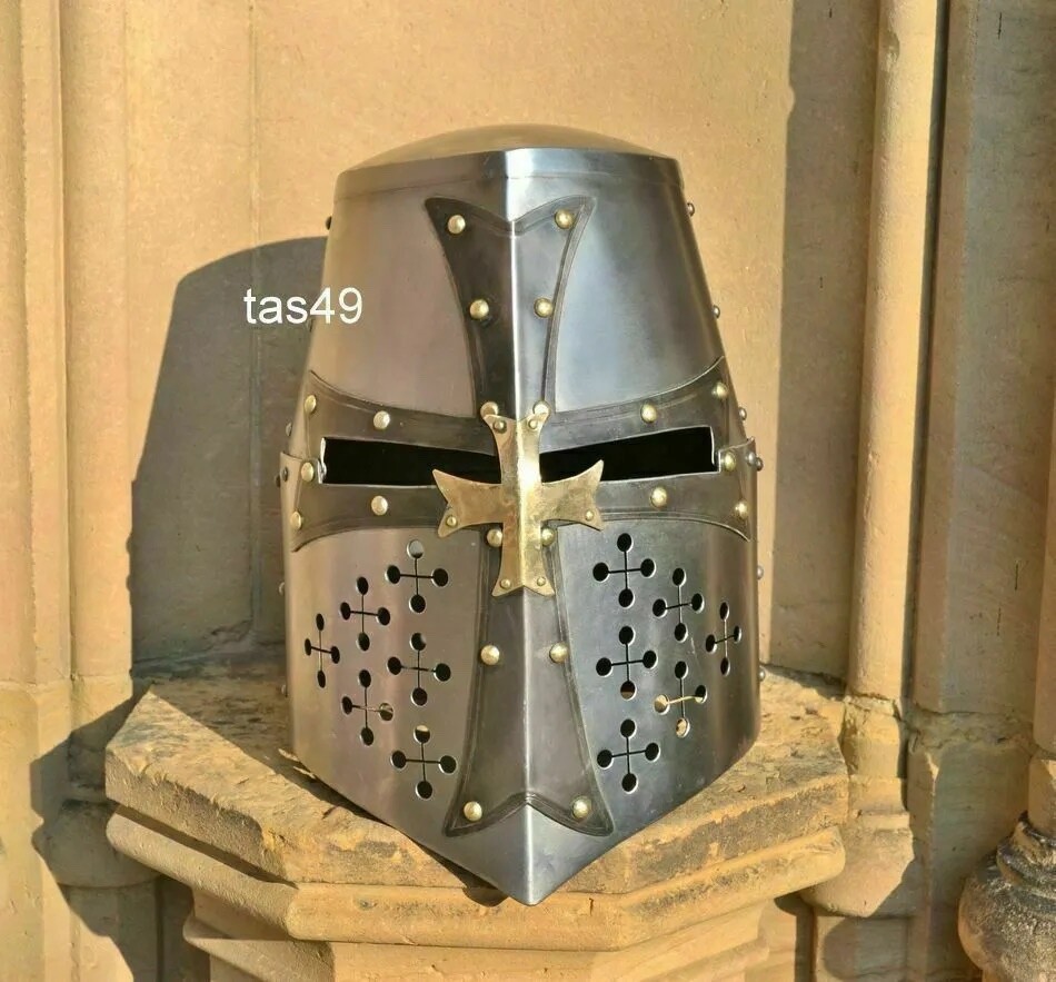 Medieval Helmet Collectible Knight Templar Helmet Crusader Costume Armor Gift CP-image