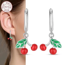 KUNSIR 925 Sterling Silver Hoop Earrings Cherry Dangle Drop Earrings for Women