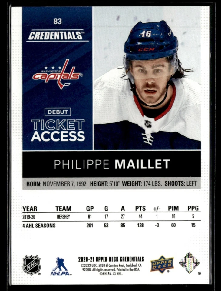 2021-22 Upper deck credentials debut ticket access Philippe Maillet /999 #83 - Image 2 of 2