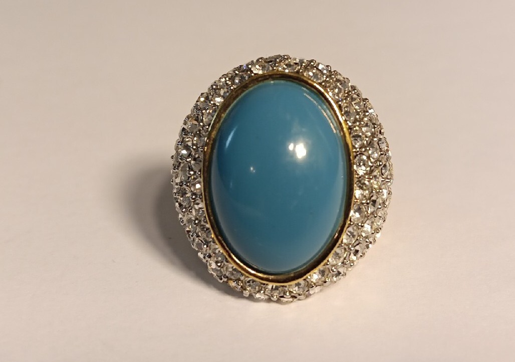 Turquoise Statement Ring With Sparkly Side Stones… - image 1